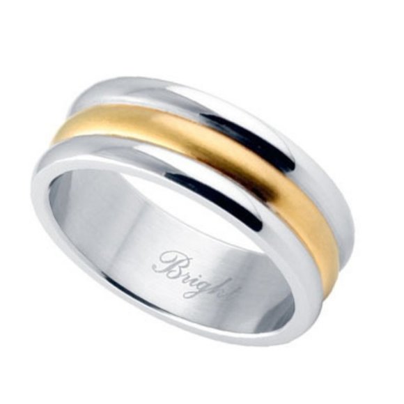 Stainless Steel Ring w/ 14K Gold IP Center - Wedding Marriage Band - Picture 1 of 1